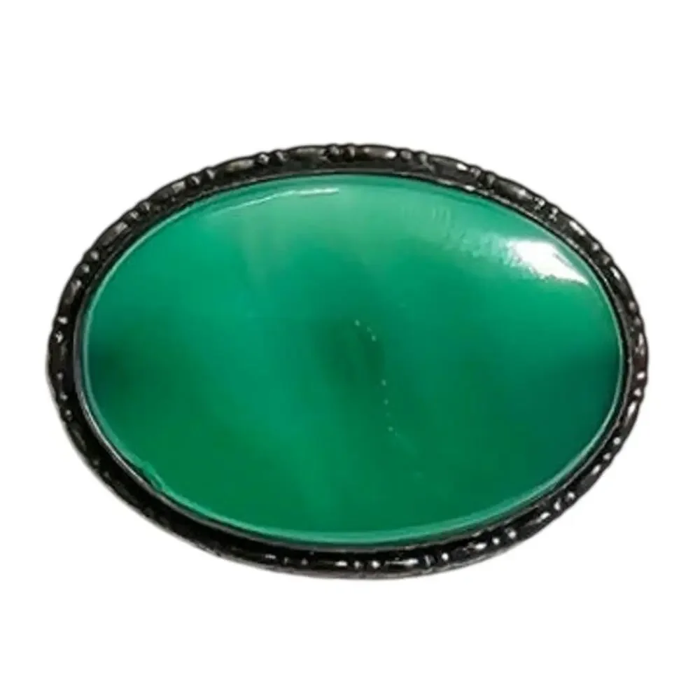 Vintage Art Deco Sterling Germany Dyed Green Onyx Cabochon Brooch Pin